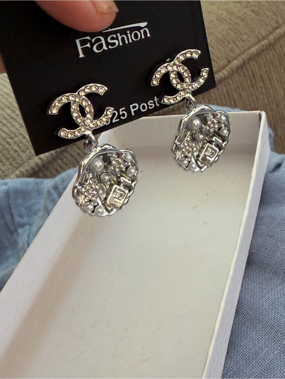 Silver-Tone Crystal - pearl Post Drop Earrings, NEW, Fashion Jewelry - Picture 5 of 9